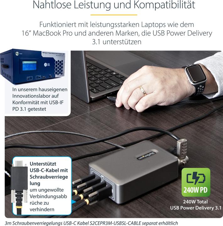 Actual product image StarTech .com 424DEU-USB-C-CHARGER, Drinnen, AC, 28 V, 1,8 m, Grau (240 W)
