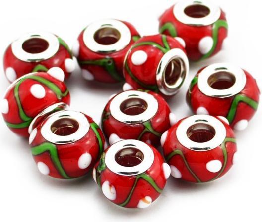 Hermex Glas Bead versilbert 925 - Silbrig Rot (Glas, Silber-925-Materialoberfläche und eine Hauptmischung aus Metalllegierung)