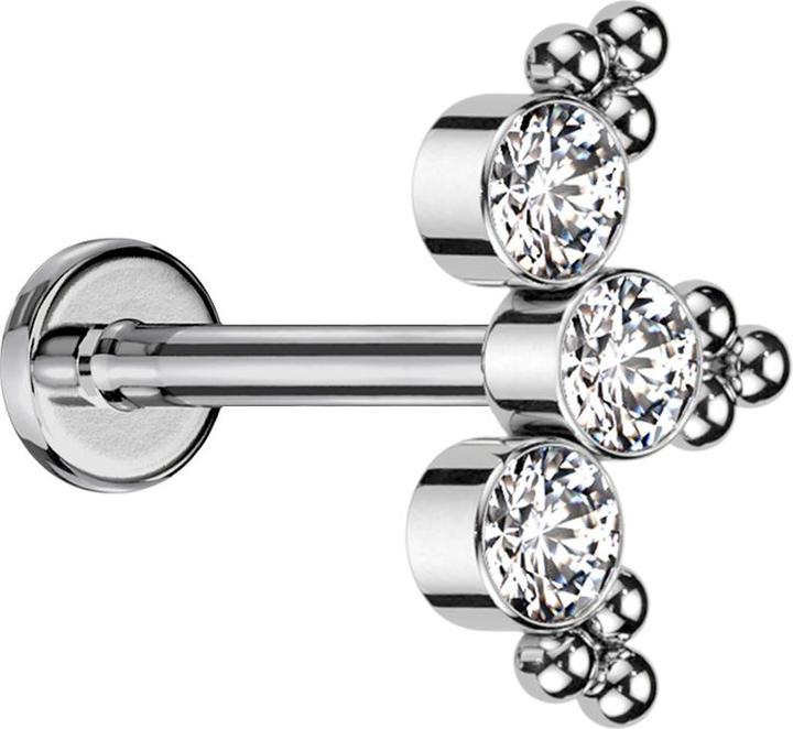 Image du produit Star Piercing Micro Threadless Labret argent boules triangulaires trois cristaux argent (sans laiton, Titane G23)