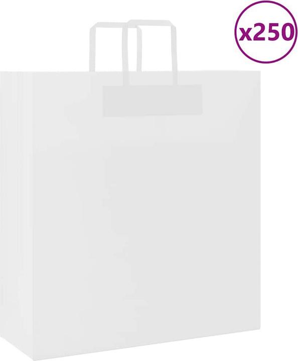 Produktbild VidaXL Kraftpapiertüten 250 Stk. mit Henkel Weiss 45x17x48 cm Papiertüte (Geschenktüte, 250 x)