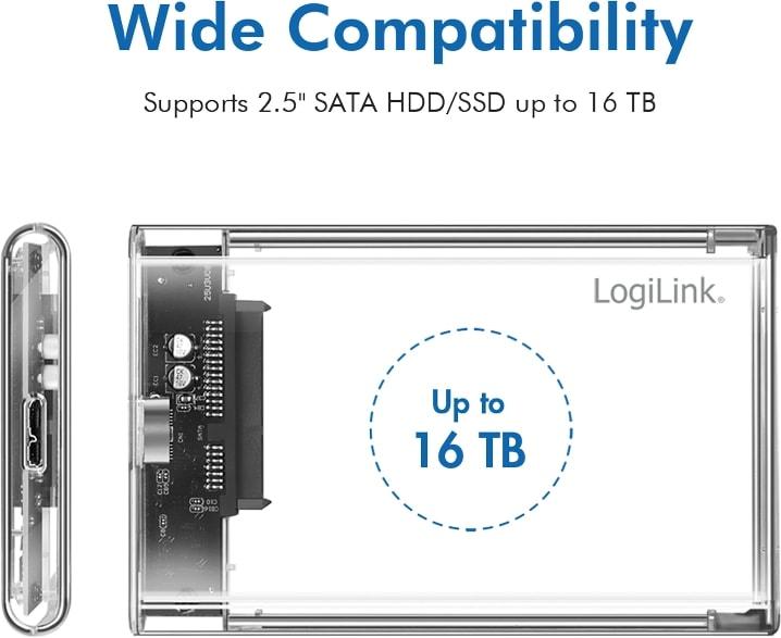 Actual product image LogiLink Hard disk enclosure 2.5", HDD/SSD, USB 3.0, tool-free (2.5")