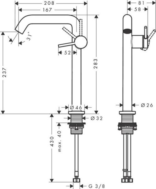 Produktbild hansgrohe Tecturis S Einhebel-Waschtischarmatur 240 Fine CoolStart wassersparend+für Aufsatzwascht
