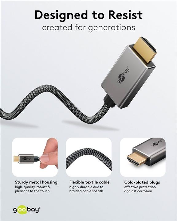 Produktbild Goobay USB-C-auf-HDMI-Textilkabel 4K @ 60 Hz, 1 m, schwarzsilber (1 m, USB Typ C)