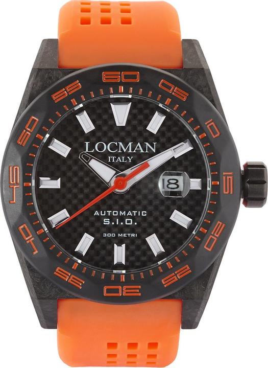 Produktbild Locman Italy Herrenuhr Stealth Carbon Automatik schwarz/orange Ref. 0216 (Analoguhr, 46 mm)