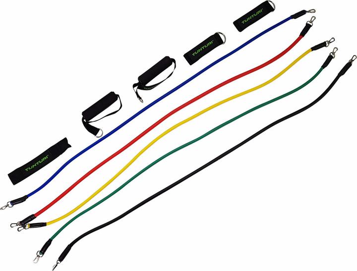 Produktbild Tunturi Multifunktionales Widerstandsbänder Set - Resistance Band Set (1.20 m, Stark, Extra Stark, Mittel, Extra Leicht, Leicht)
