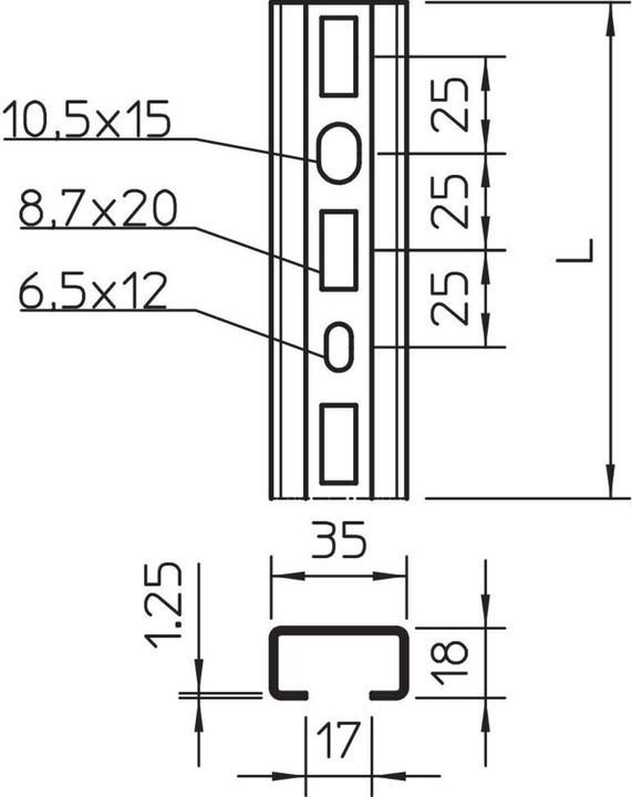 Actual product image OBO Bettermann Profile rail (500 mm, 35 mm, 1.25 mm)