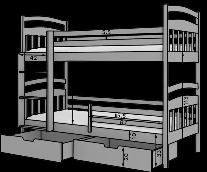 Produktbild ADRK Furniture Doppelstockbett mit ADA 180x80 Matratzen (180 x 80 cm)