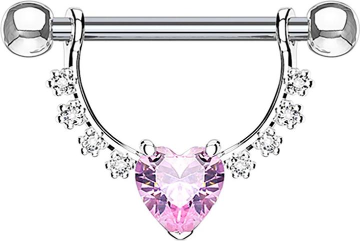 Image du produit Star Piercing Barbell silber Kristall halbbogen mit Herzkristall pink (sans laiton, Acier chirurgical 316L)