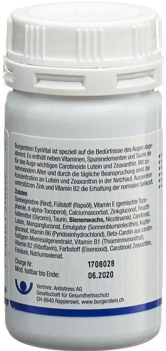 Valeurs nutritives et ingrédients Burgerstein EyeVital (100 pièce(s), Capsules, 90 g)
