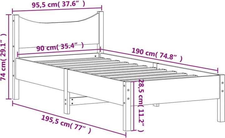 Actual product image VidaXL Pine bed (90 x 190 cm)