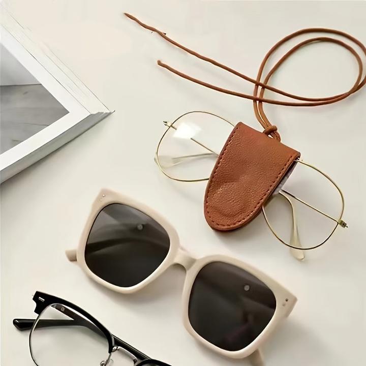 Actual product image Only-Bags.Store PU leather glasses case with neck strap - Portable magnetic sunglasses holder - Universal Fit