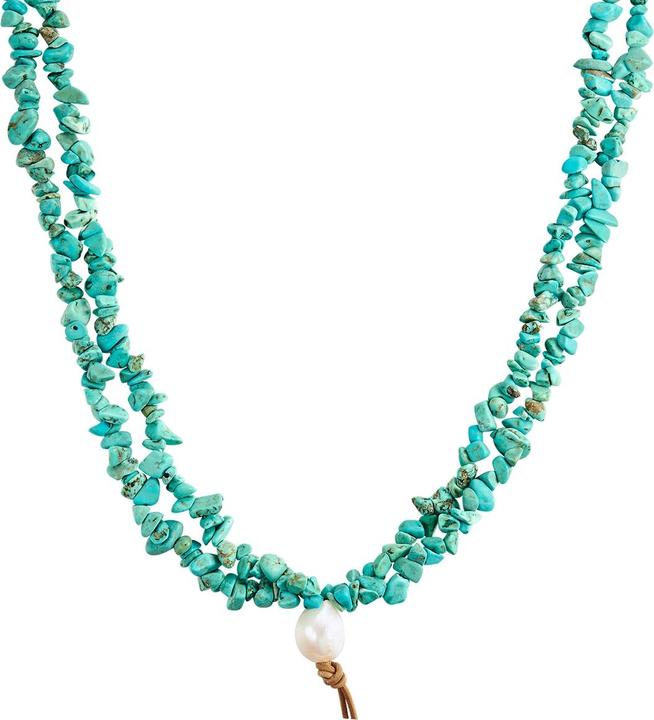 Immagine prodotto Valero Pearls Donna argento sterling turchese (rec.) perla d'acqua dolce coltivata oro giallo 45,0 cm - 28635 (Argento, 45 cm)