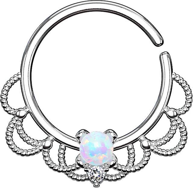 Star Piercing Septum Ring silber filigran mit Opal weiss (Messing)