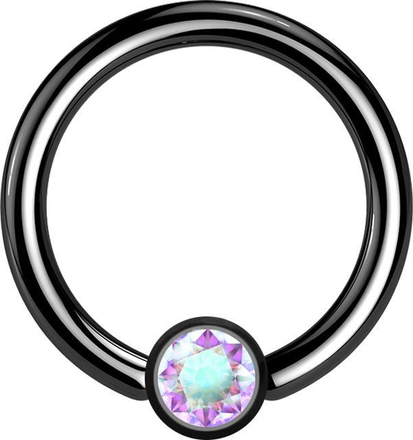 Produktbild Star Piercing Micro Closure Ring schwarz Zylinder Kristall multicolor (Chirurgenstahl 316L, ohne Messing)