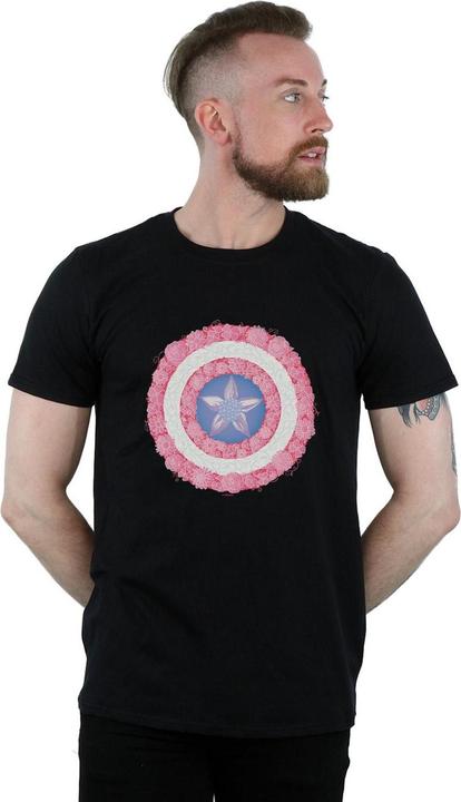 Actual product image Mens Captain America Flowers Shield T-Shirt (3XL)