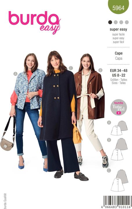 Produktbild Schnittmuster Cape – mit Ärmelschlitzen und kleinem Kragen