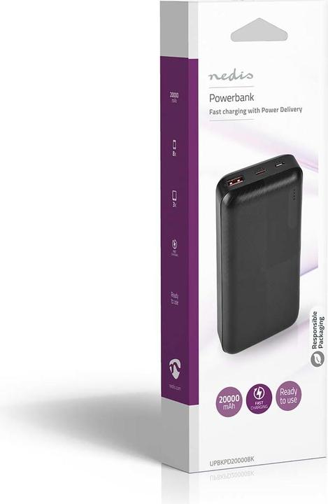 Actual product image Nedis Powerbank | 20000 mAh | 2x 3.0 A | Number of outputs: 2 | Output connection: 1x USB-A / 1x U (20000 mAh, 18 W, 74 Wh)