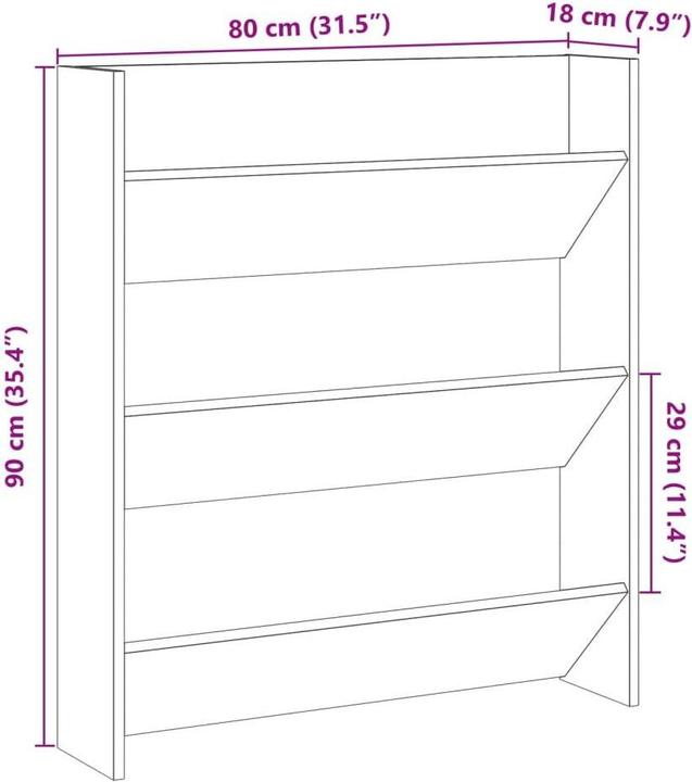 Produktbild VidaXL Schuhregal Wandmontage Altholz-Optik 80x18x90 cm Holzwerkstoff (80 x 18 x 90 cm)