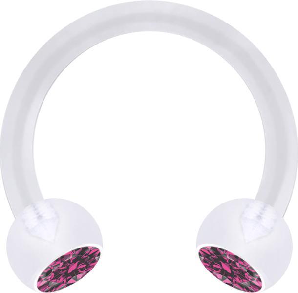 Star Piercing Micro Circular Barbell transparent mit zwei Kugeln Kristall pink (Bioflex, ohne Messing)
