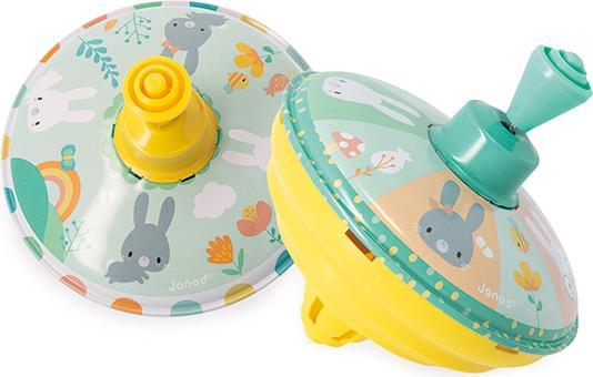 Actual product image Janod Pure Metal Spinning Top Rabbit