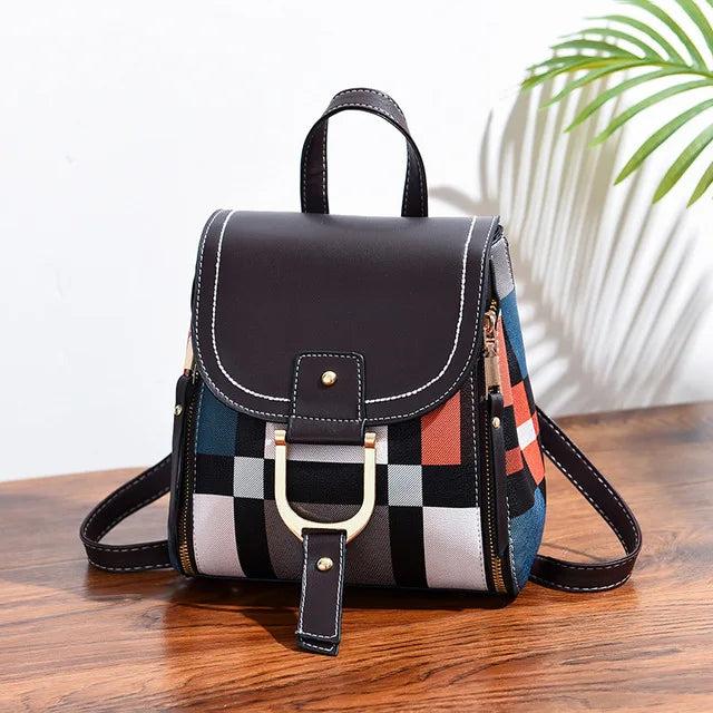 Only-Bags.Store Spleissen Rucksack PU-Leder kariert Rucksack Multifunktions-Knapsack Teenager Schultasche Freizeit