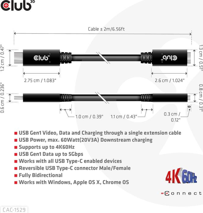 Productafbeelding Club 3D USB C — USB C (1 m, USB 3.0)