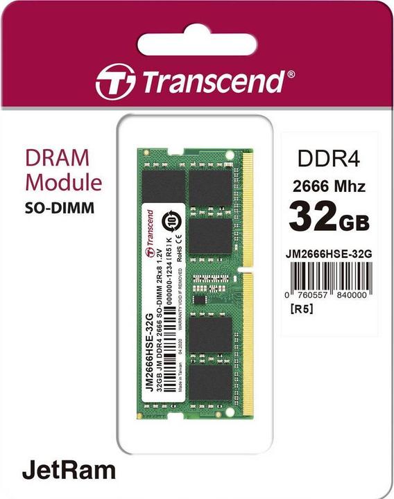 Produktbild Transcend JetRAM DDR4 (1 x 32GB, 2666 MHz, DDR4-RAM, SO-DIMM)
