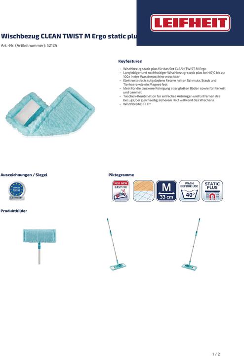 Actual product image Leifheit Mop cover CLEAN TWIST M Ergo static plus (1 pcs.)