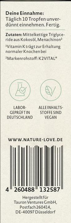 Valori nutrizionali e ingredienti Nature Love Vitamina K2 (1 Pezzo/i, Goccia, 10.50 g)