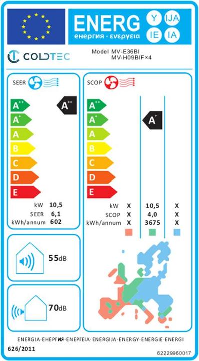 Energie-Label Coldtec by Kibernetik Klimaanlage (230 m²)