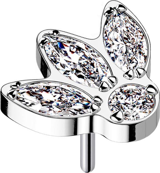 Produktbild Star Piercing Threadless silber drei Ovale und Kristall silber (ohne Messing, Titan G23)