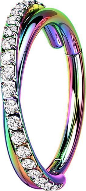 Produktbild Star Piercing Micro Segmentring klappbar farbig gekreuzt seitlich Kristalle silber (Chirurgenstahl 316L, ohne Messing)