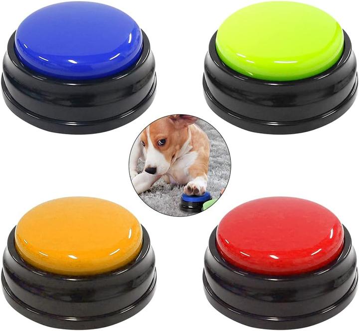 Immagine prodotto Naveso Buzzer-Set mit Aufnahmefunktion für Hunde (4 Stück) (Giocattolo di attività per cani, Intelligenza cane toy)