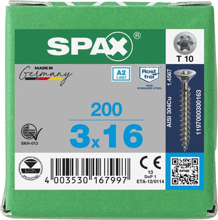 Image du produit Spax Vis pour panneaux agglomérés A2 (200 Vis par pièce)