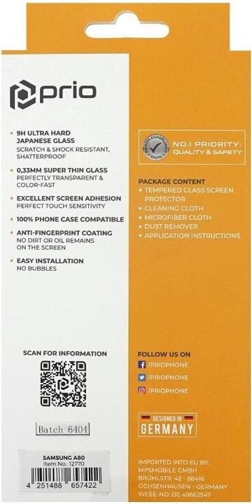 Image du produit prio Protecteur d'écran en verre trempé pour Samsung A80 clear (1 pièce(s), Samsung Galaxy A80)