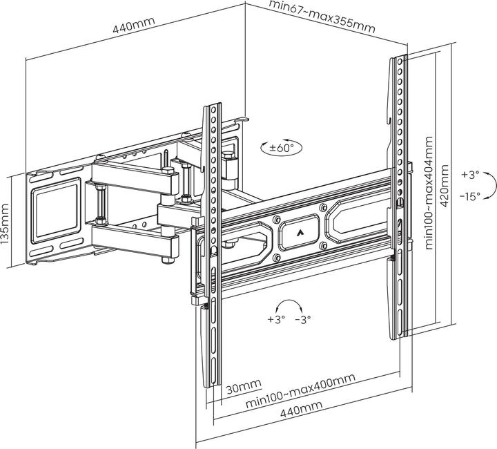 Actual product image Manhattan TV wall bracket, tiltable, swivelling and horizontally readjustable (Wall, 70", 40 kg)
