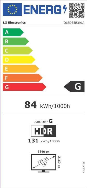Label énergétique LG OLED55B39LA (55", B3, OLED, 4K, 2023)