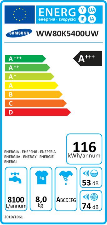 Energie-Label Samsung Ww80k5400uw/Ws (8 kg, Links)