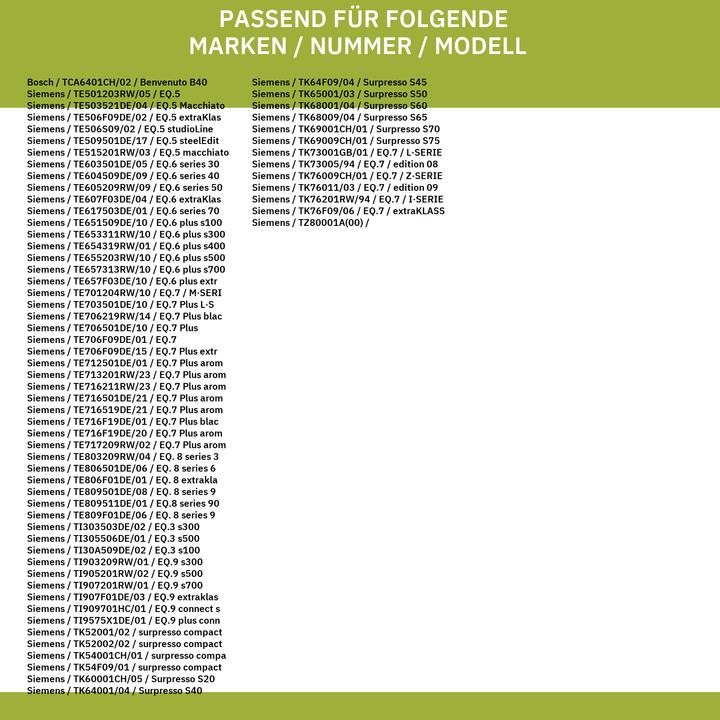 Nutritional values and ingredients Siemens Cleaning tablets TZ80001A