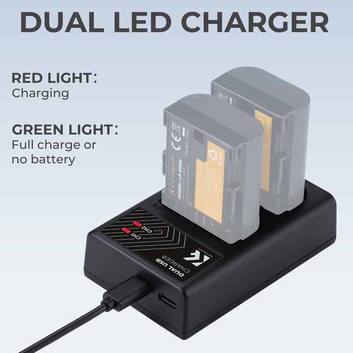 Produktbild K&F Concept LPE6NH Digital Camera LED Dual Channel Charger with Type C Charging Cable (Kamera Akku Ladegerät)