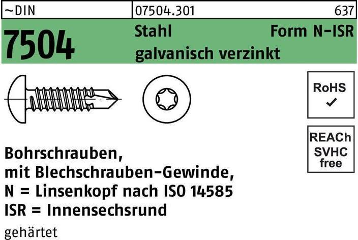 Produktbild Bohrschraube DIN 7504 m.Innensechsrund N 4,8 x 19 -T25 Stahl galvanisch verzinkt galvanisch verzi... (1000 Schrauben pro Stück)