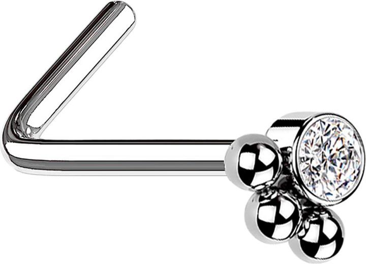 Immagine prodotto Star Piercing Nasenstecker gewinkelt silber Kristall mit drei Kugeln (senza ottone, Acciaio chirurgico 316L)