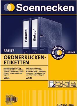 Produktbild Soennecken Ordneretikett 66309 breit/kurz sk weiss 400 St./Pack.