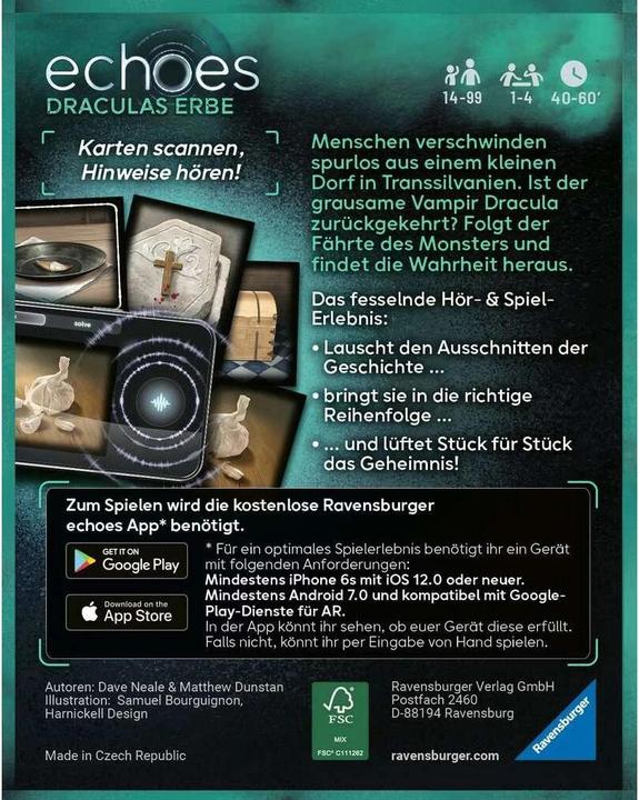 Produktbild Ravensburger 22360 echoes Draculas Erbe - Audio Mystery Spiel ab 14 Jahren, Erlebnis- (Deutsch)