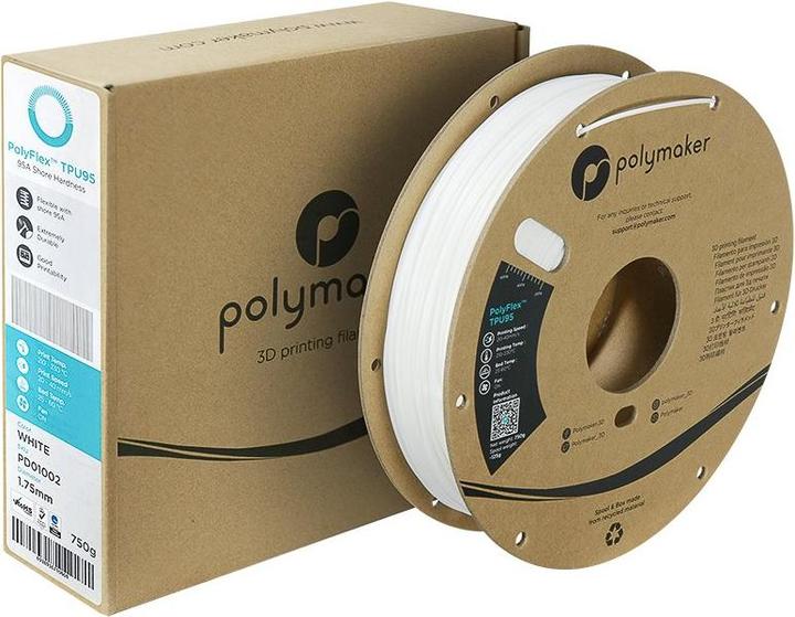 Immagine prodotto Polymaker PolyFlex TPU95 V2 - Bianco - 1,75 mm (TPU, 1.75 mm, 750 g, Bianco)