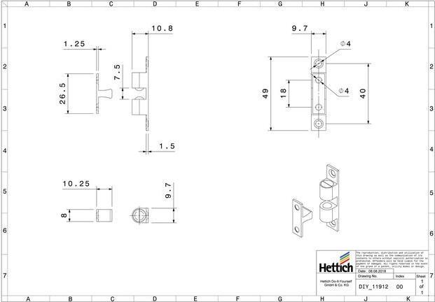 Produktbild Hettich Kugelschnäpper 49 x 9 x 10 mm