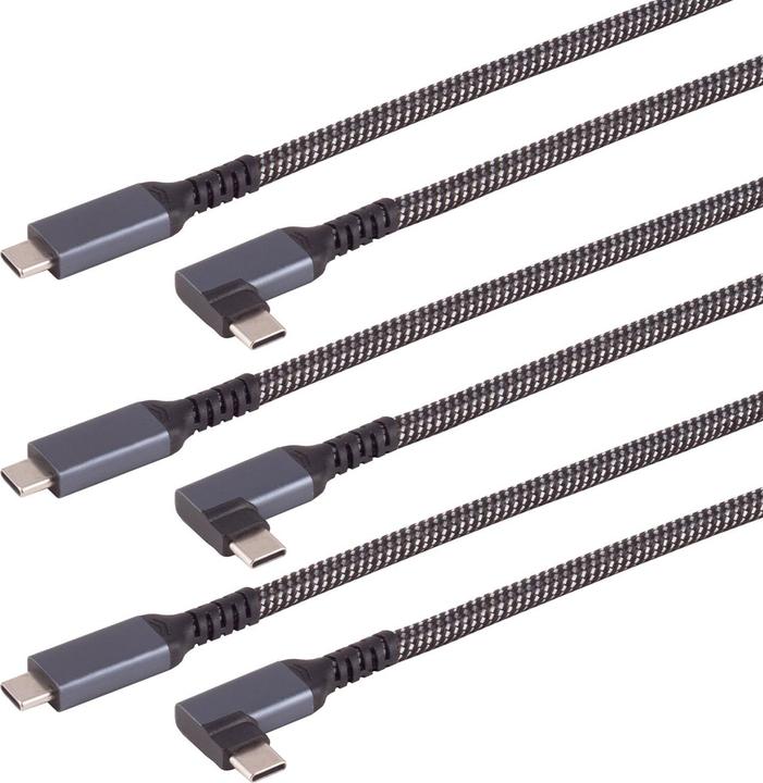 Produktbild S-Impuls 3er-Set Schnellladekabel USB-C auf USB-C 90Â° Winkelstecker, schwarz/weiss, 2 m, textil (2 m, USB 3.2 Gen 2)
