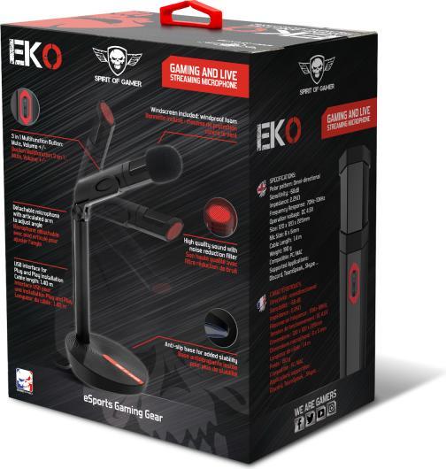 Actual product image Spirit Of Gamer Microphone sur pied compatible Eko Gaming and Live Streaming (Noir/Rouge)
