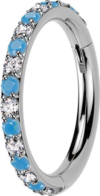 Produktbild Star Piercing Micro Segmentring klappbar silber Kristalle silber mit Türkis Steinen (Titan G23)