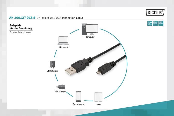 Image du produit Digitus Du type A au micro type B (1.80 m, USB 2.0, 2.50 W)